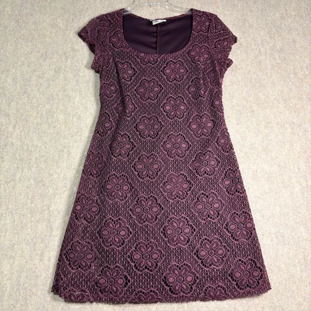 Mirrors Lace Dress Womens Large Purple Modal Blend Cap Sleeve‎ Lace Sheath Boho